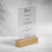 Load image into Gallery viewer, Simple Clear Acrylic Menu - 5 x 7&quot;
